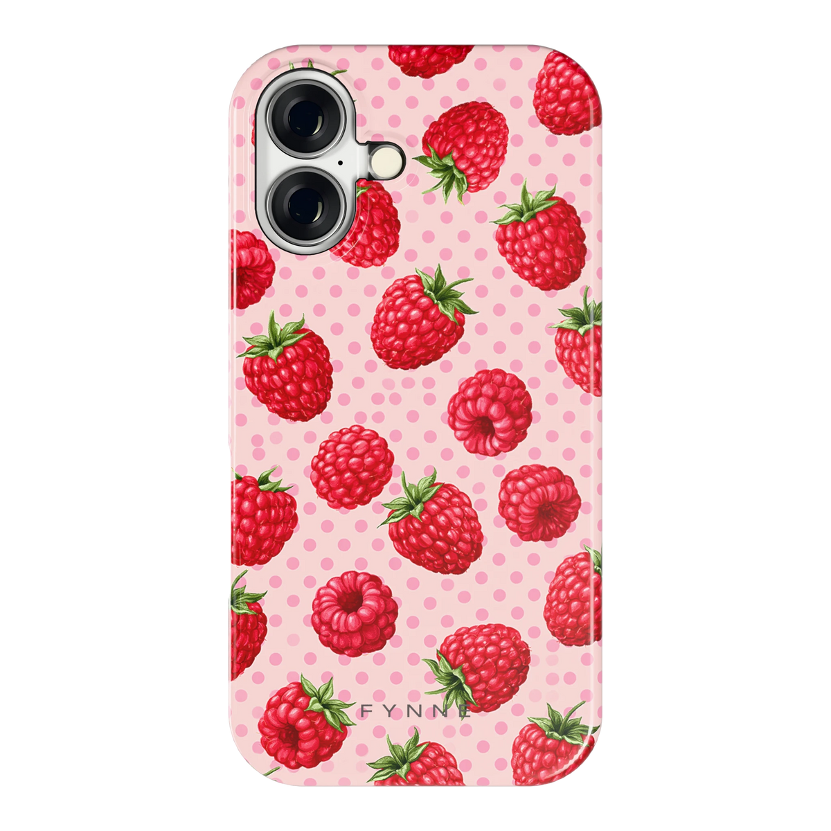 Frambozen Stippen hoesje voor iPhone 16, achterkant