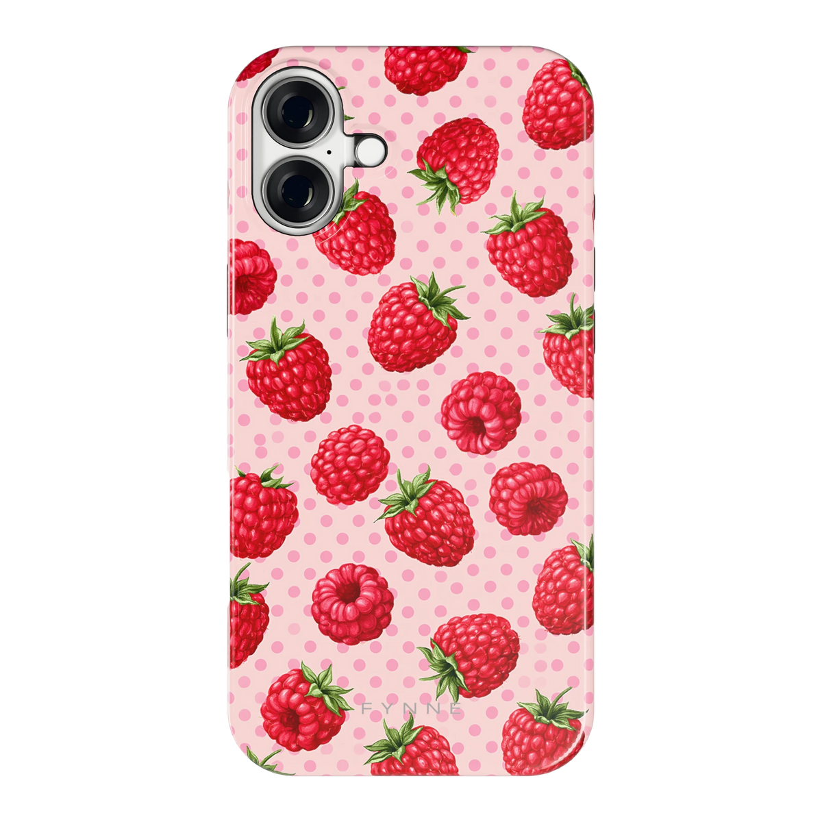 Frambozen Stippen hoesje voor iPhone 16 Plus, achterkant