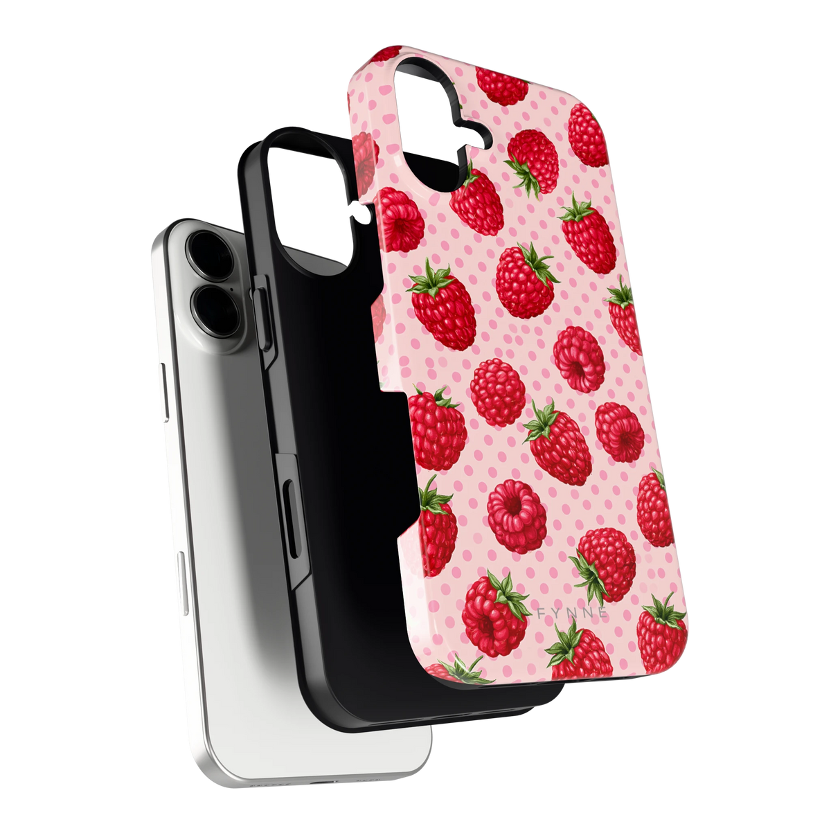 Frambozen Stippen hoesje voor iPhone 16 Plus, los van de telefoon