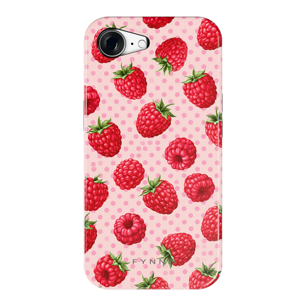 Frambozen Stippen hoesje voor iPhone 16e, achterkant