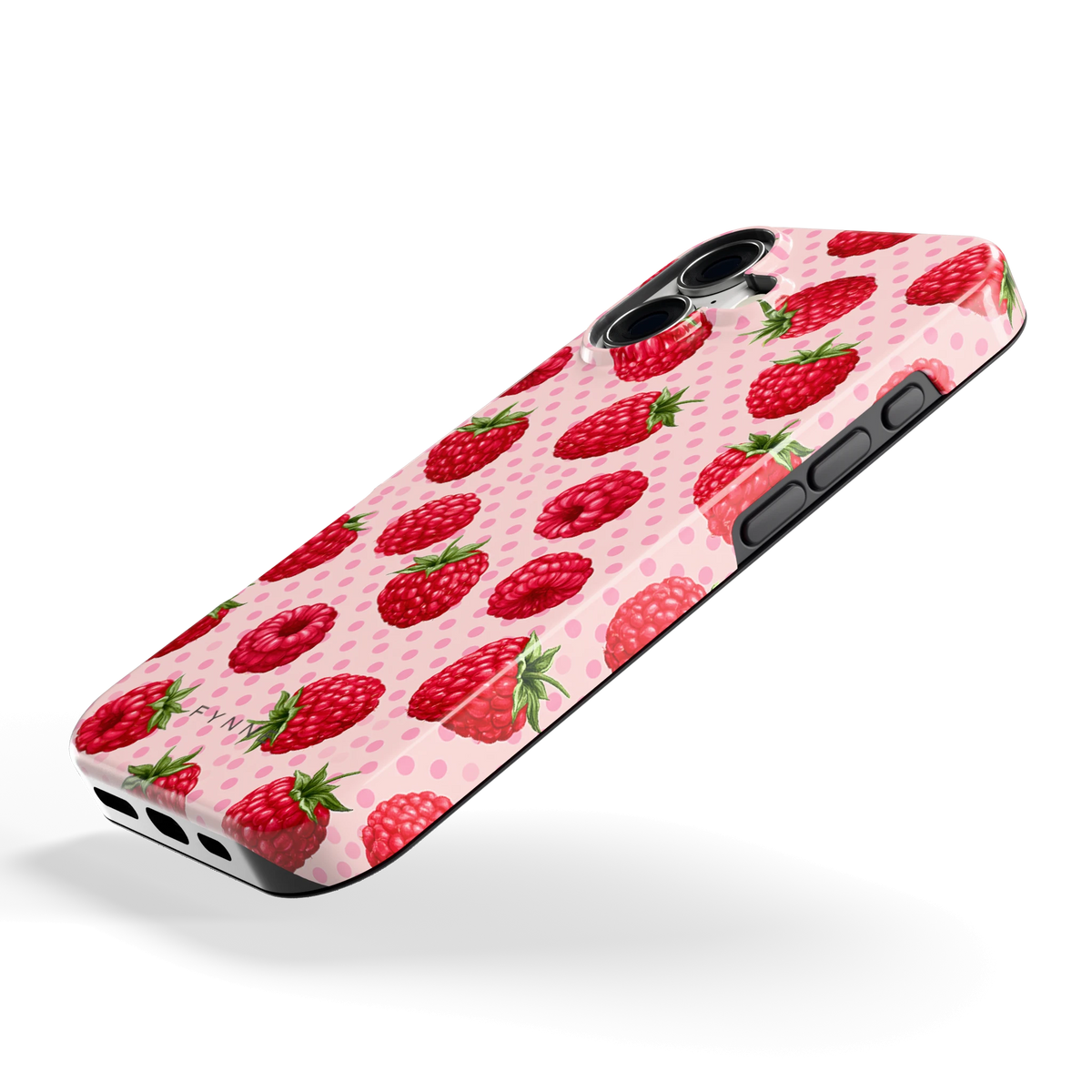 Frambozen Stippen hoesje voor iPhone 17, schuin