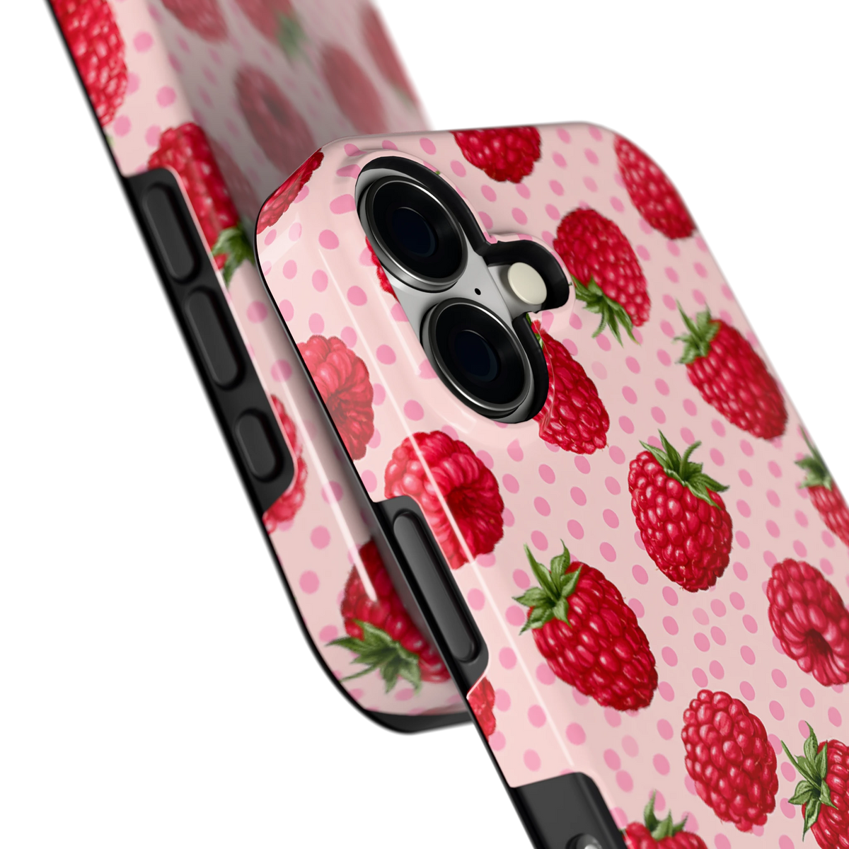 Frambozen Stippen hoesje voor iPhone 17, close-up