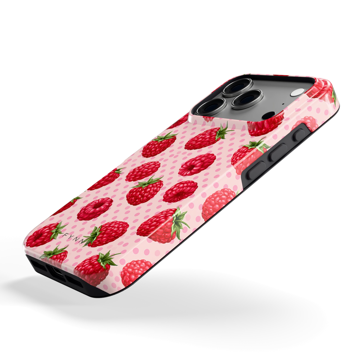 Frambozen Stippen hoesje voor iPhone 17 Pro, schuin