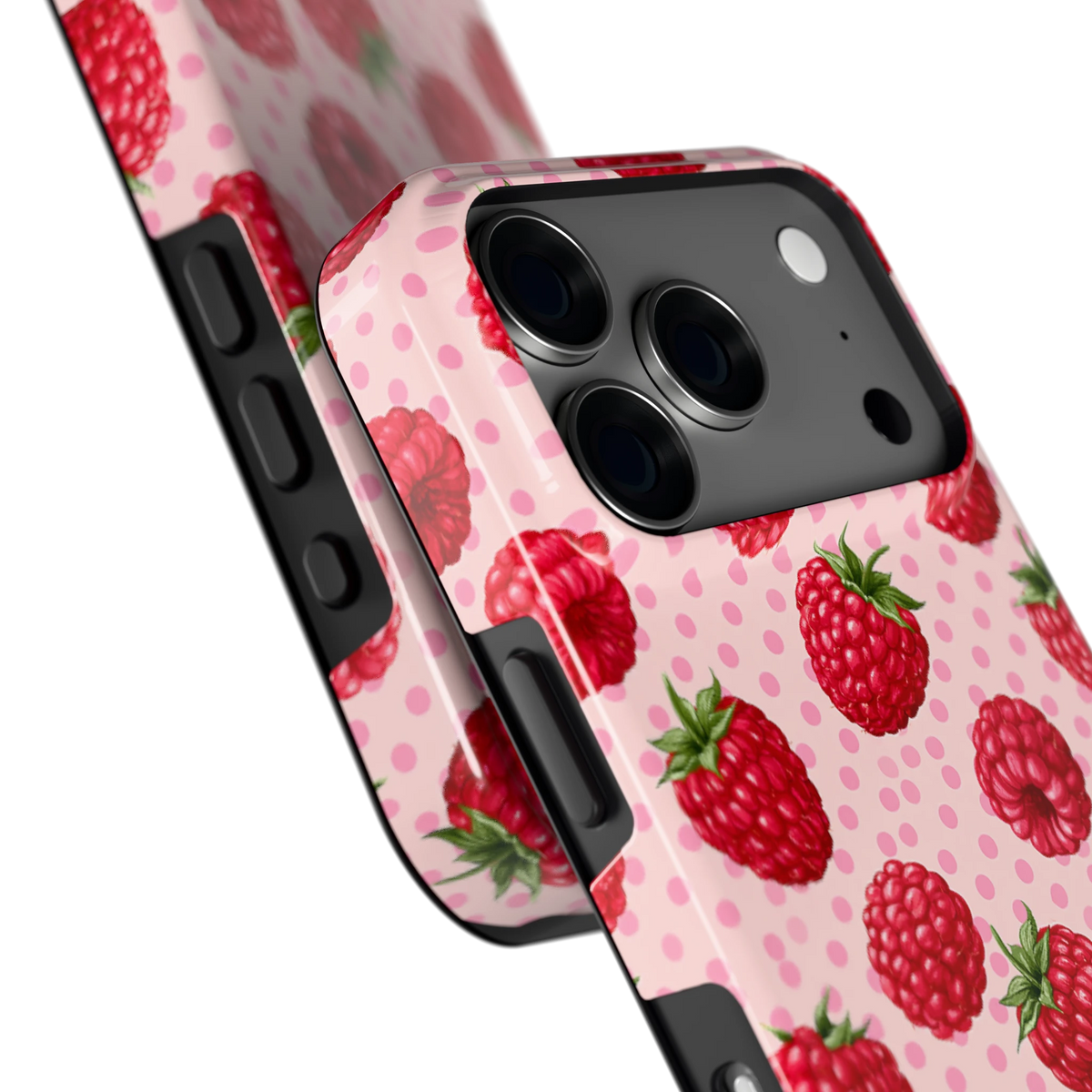 Frambozen Stippen hoesje voor iPhone 18 Pro, close-up