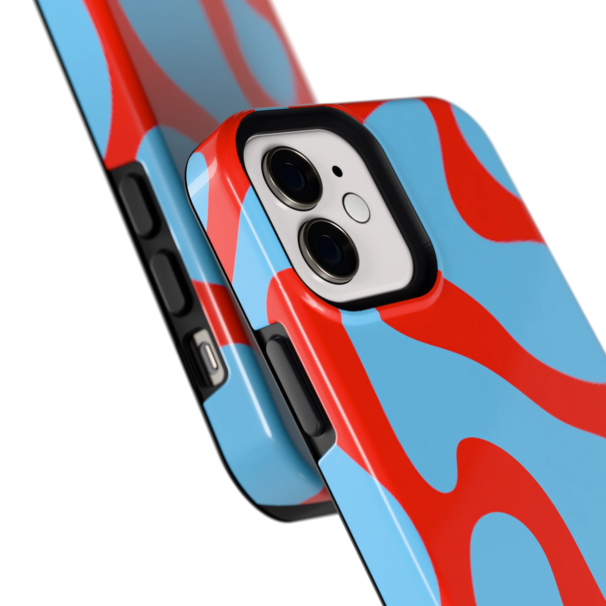 Rode Blobs hoesje voor iPhone 12, close-up