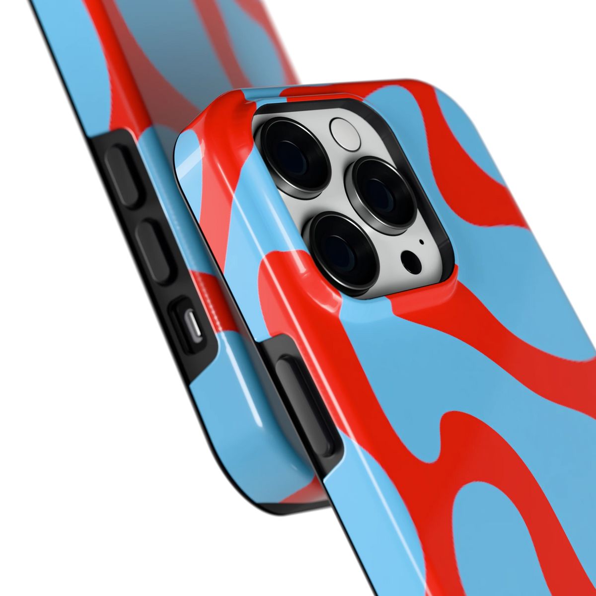 Rode Blobs hoesje voor iPhone 14 Pro, close-up