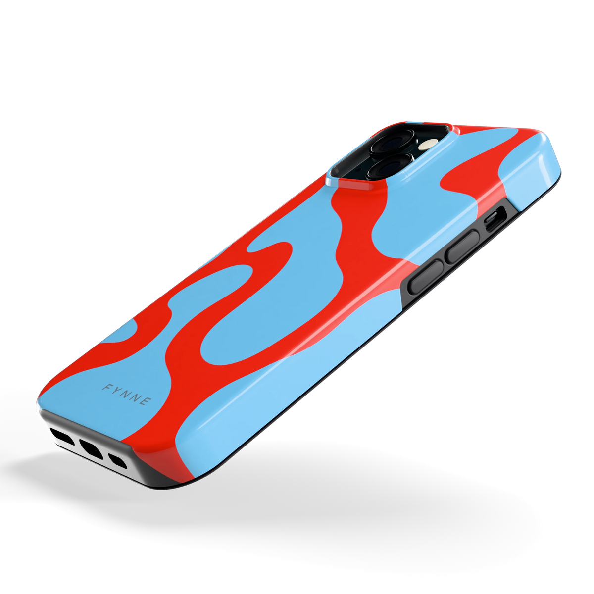 Rode Blobs hoesje voor iPhone 15, schuin