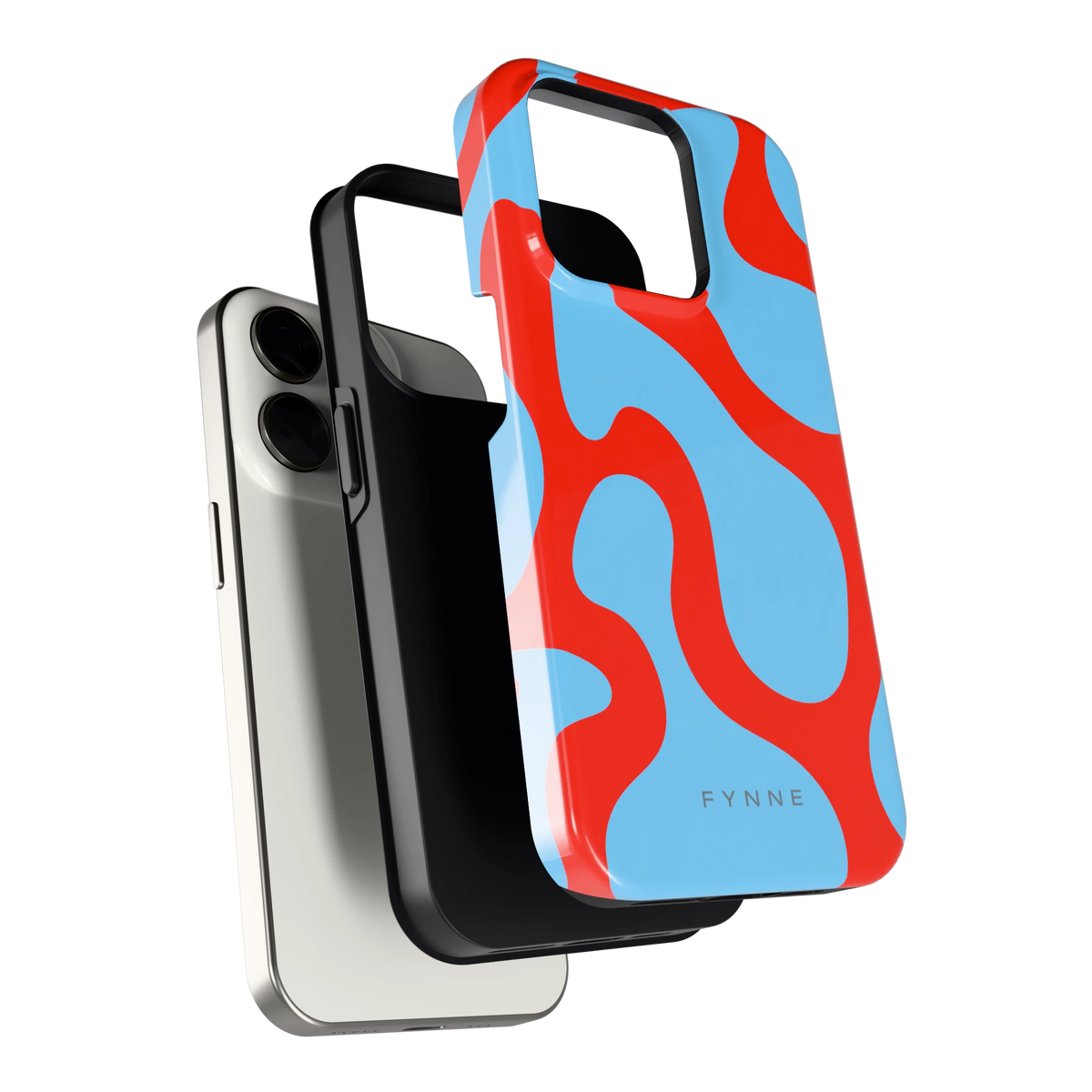 Rode Blobs hoesje voor iPhone 15 Pro, los van de telefoon