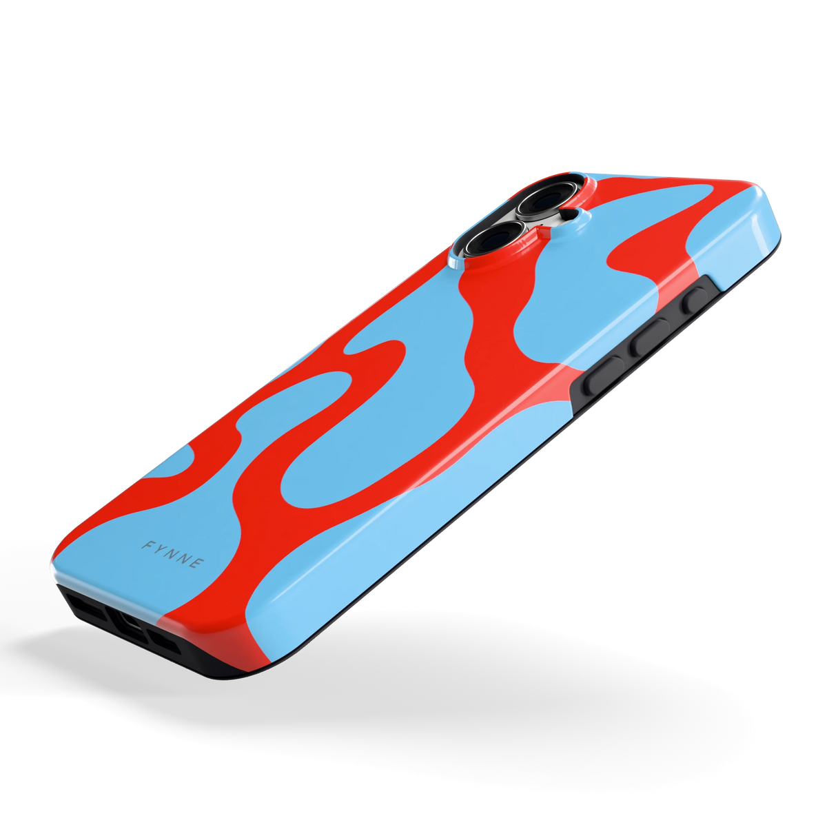 Rode Blobs hoesje voor iPhone 16 Plus, schuin