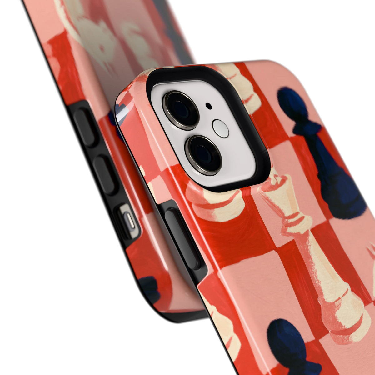 Rood Schaakbord hoesje voor iPhone 12, close-up