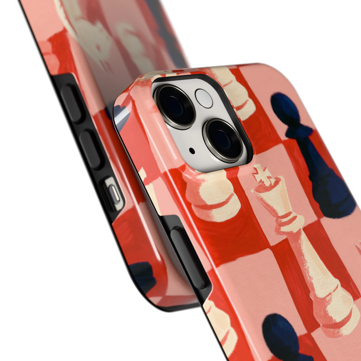 Rood Schaakbord hoesje voor iPhone 14, close-up