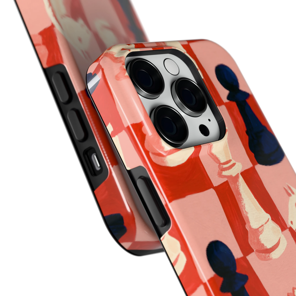 Rood Schaakbord hoesje voor iPhone 14 Pro, close-up
