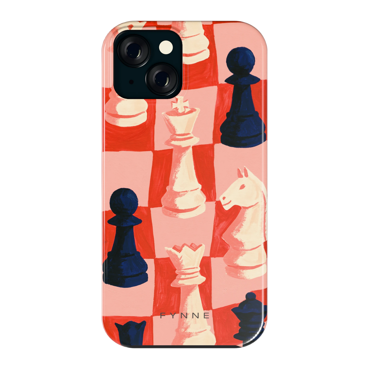 Rood Schaakbord hoesje voor iPhone 15, achterkant