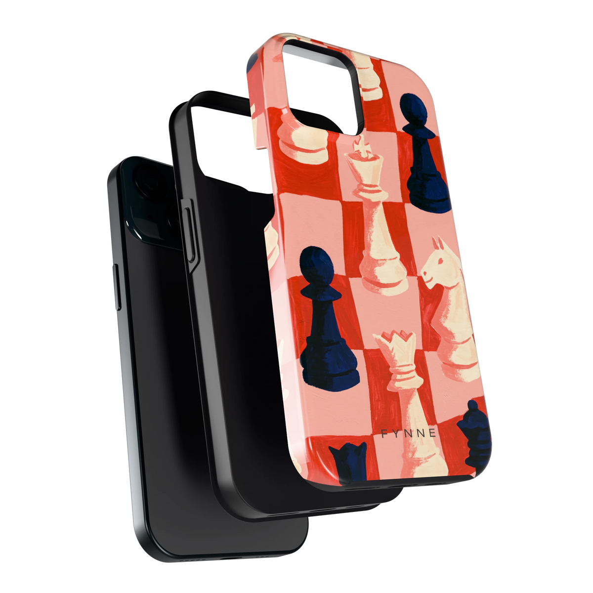 Rood Schaakbord hoesje voor iPhone 15, los van de telefoon