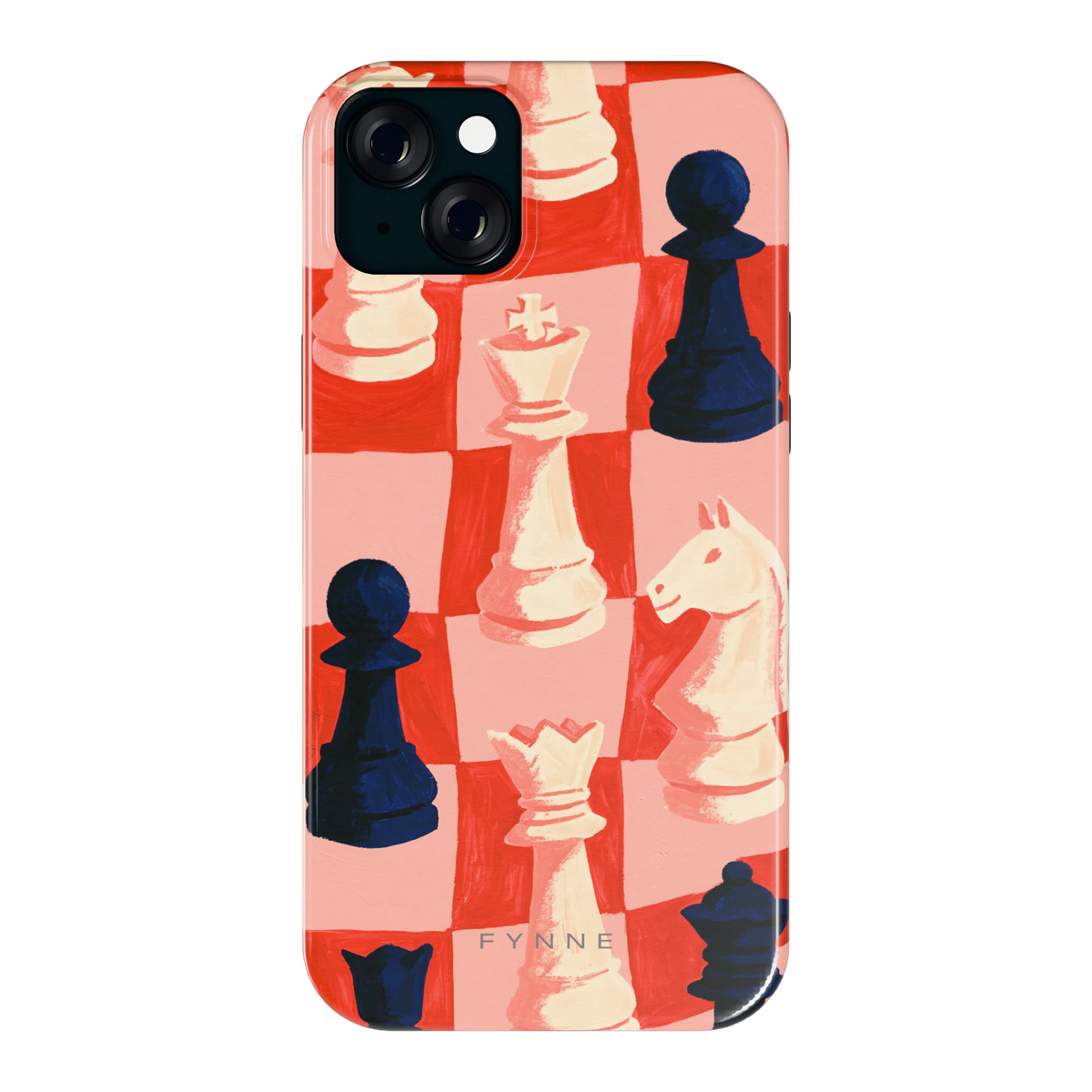 Rood Schaakbord hoesje voor iPhone 15 Plus, achterkant