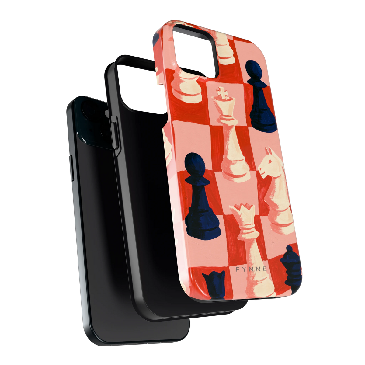 Rood Schaakbord hoesje voor iPhone 15 Plus, los van de telefoon