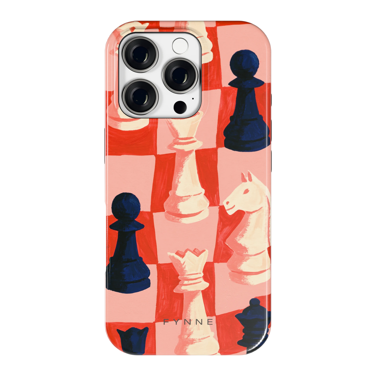 Rood Schaakbord hoesje voor iPhone 16 Pro, achterkant
