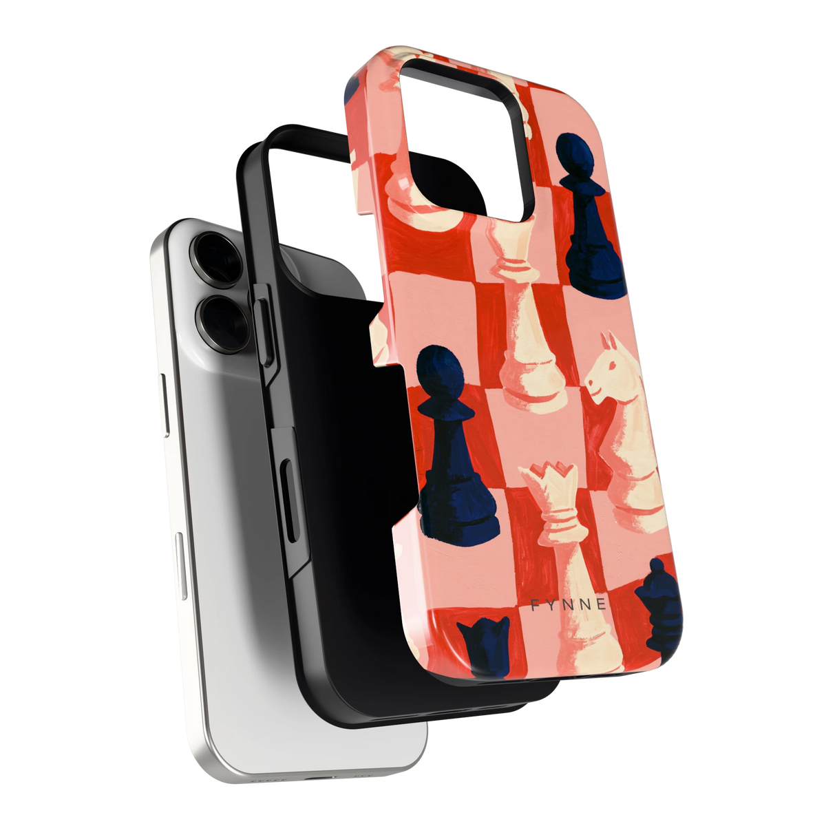 Rood Schaakbord hoesje voor iPhone 16 Pro, los van de telefoon