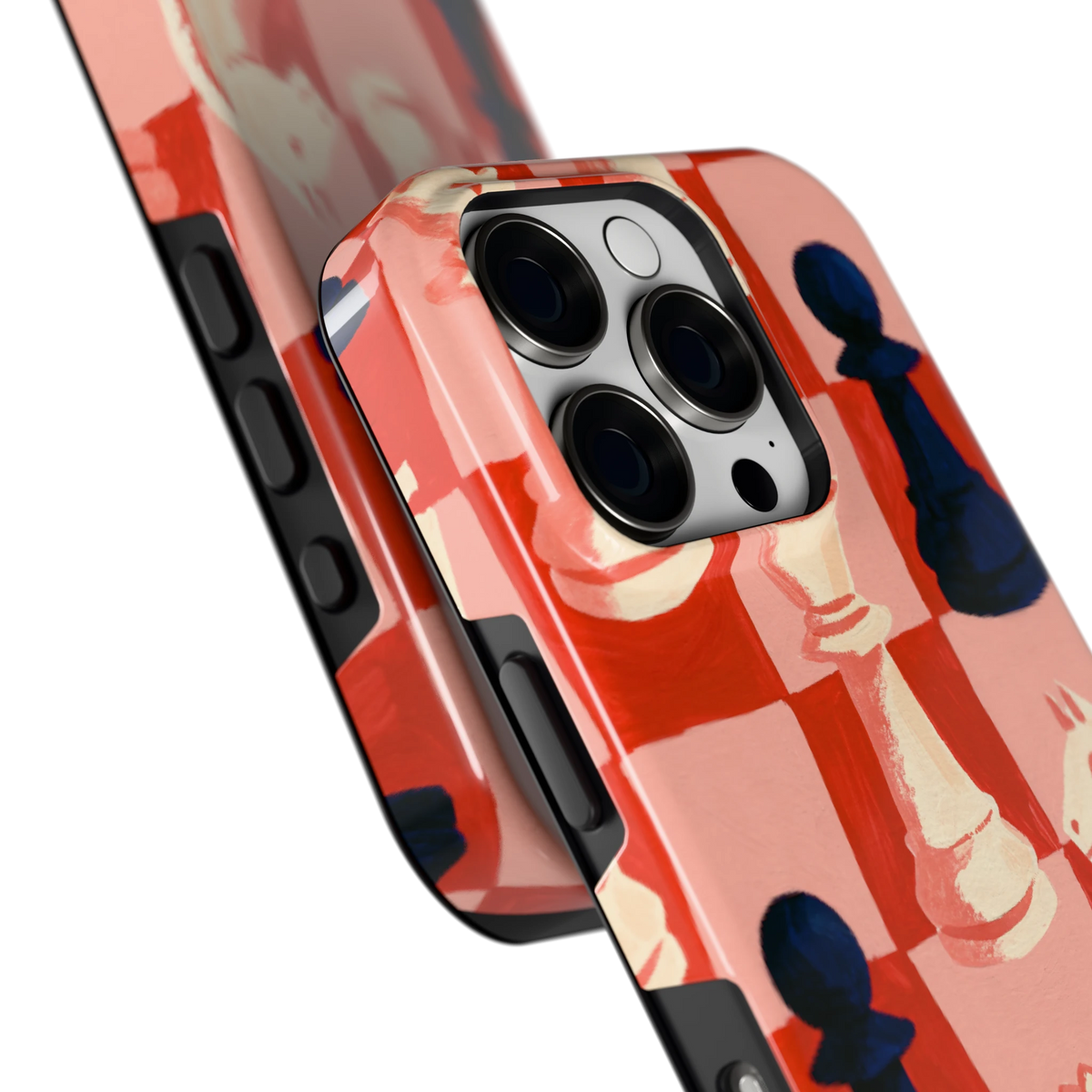 Rood Schaakbord hoesje voor iPhone 16 Pro, close-up