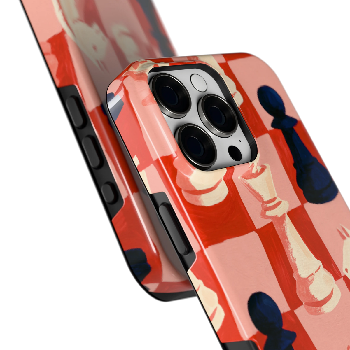 Rood Schaakbord hoesje voor iPhone 16 Pro Max, close-up