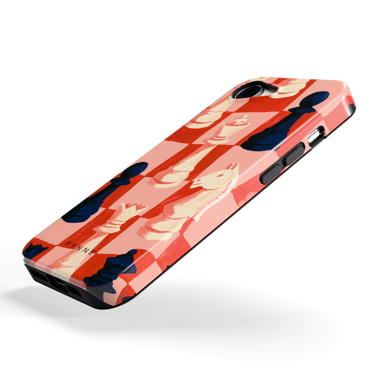 Rood Schaakbord hoesje voor iPhone 16e, schuin