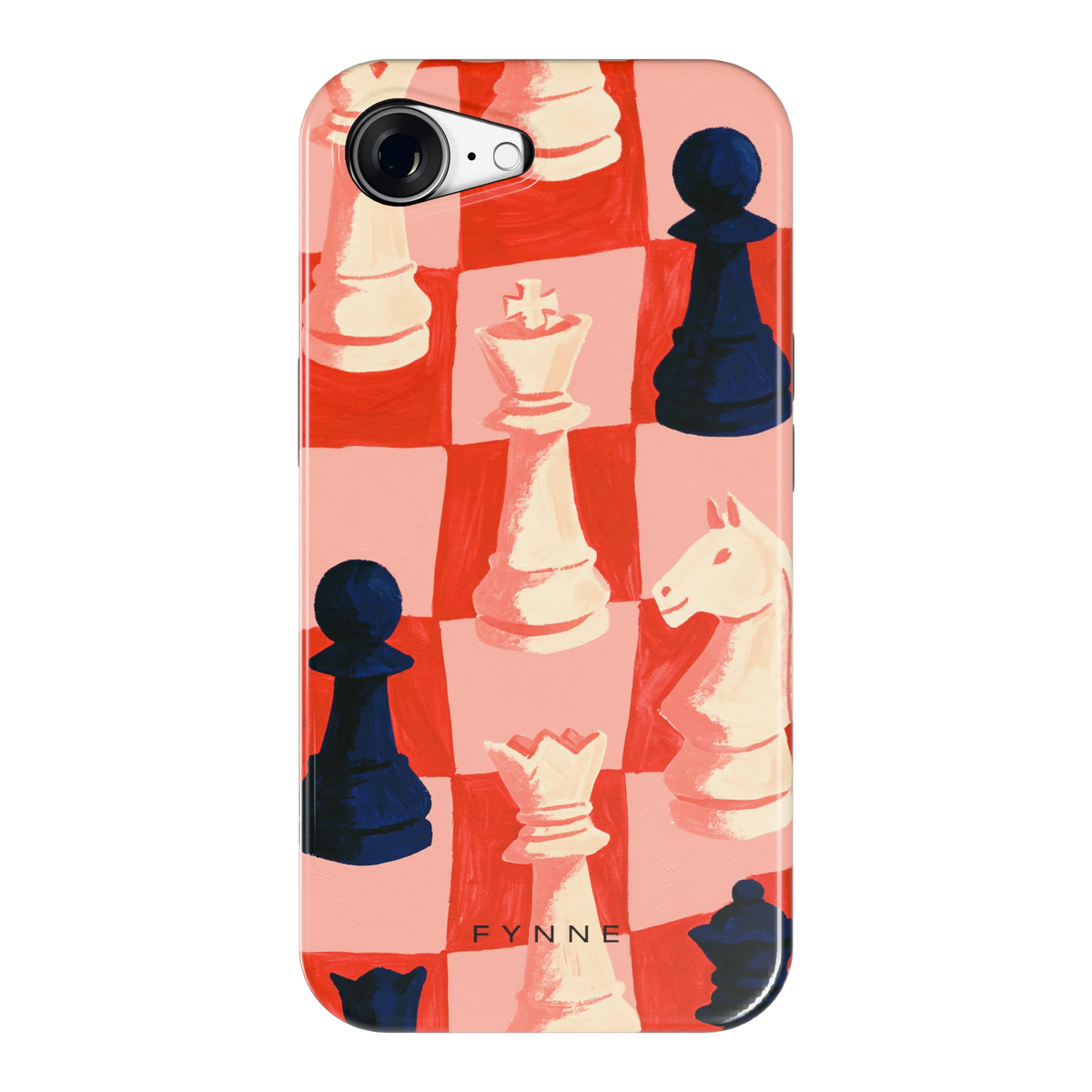 Rood Schaakbord hoesje voor iPhone 16e, achterkant