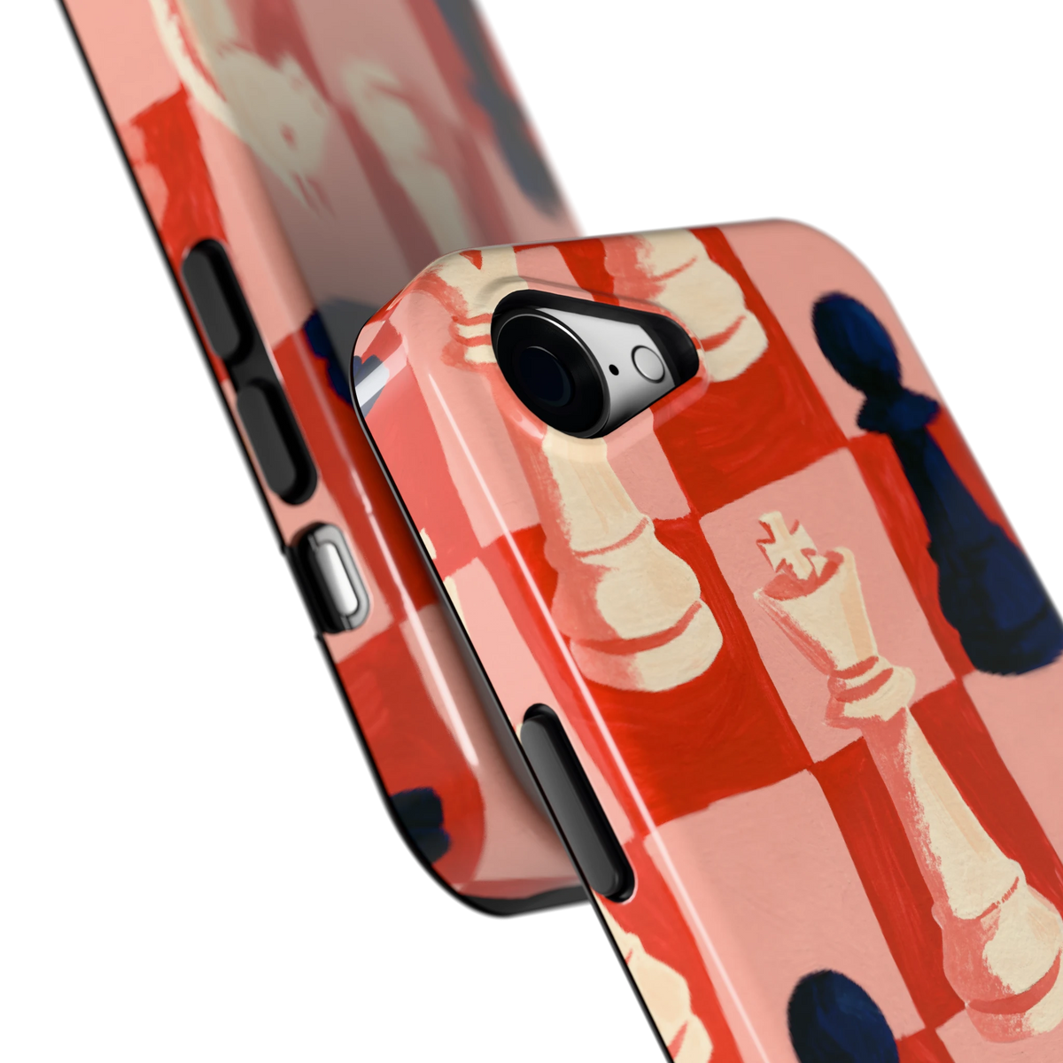 Rood Schaakbord hoesje voor iPhone 16e, close-up
