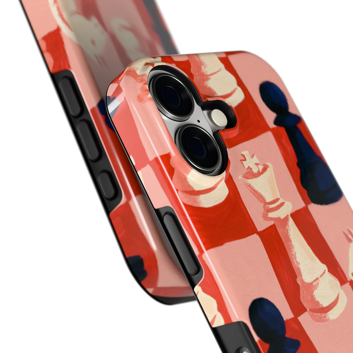 Rood Schaakbord hoesje voor iPhone 17, close-up
