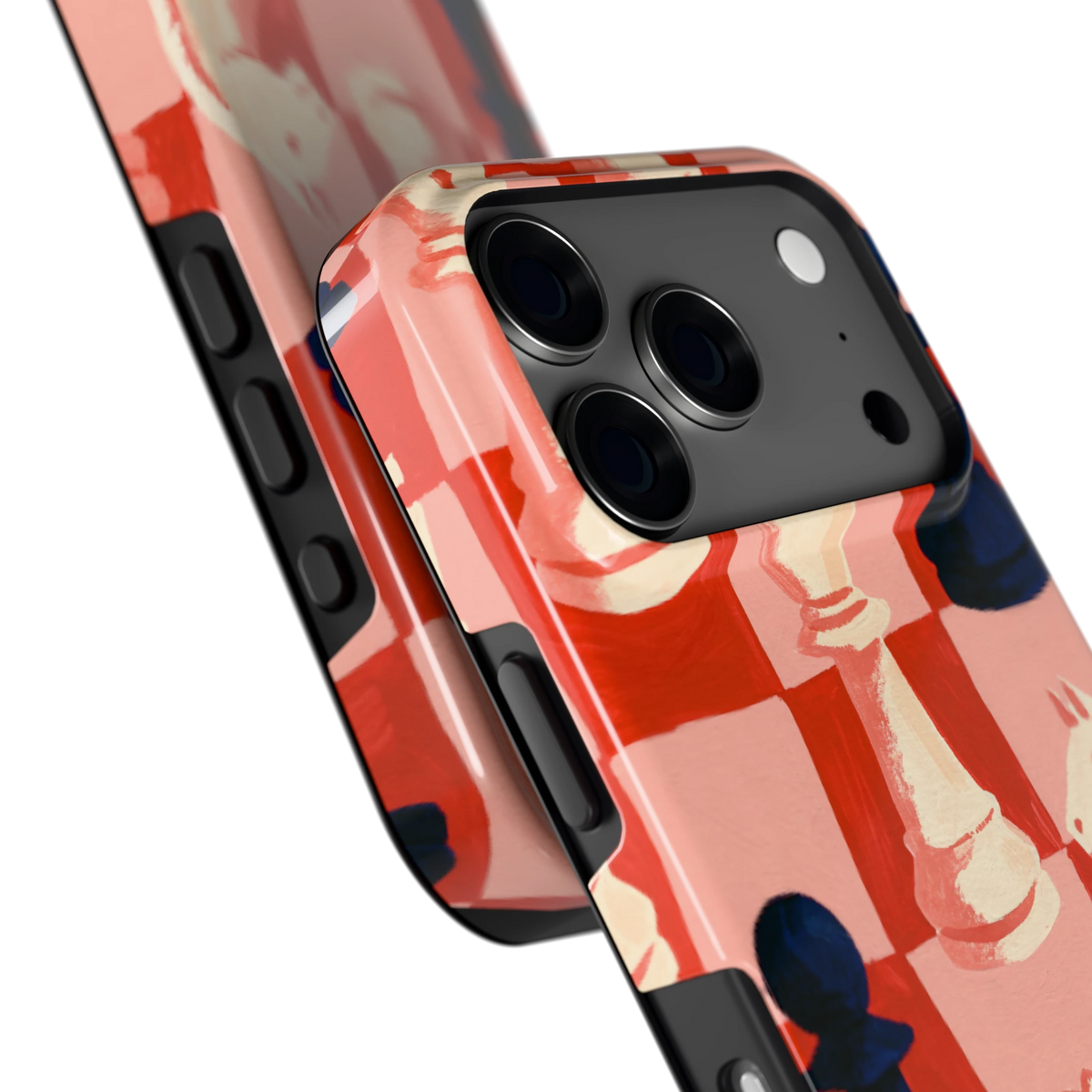 Rood Schaakbord hoesje voor iPhone 17 Pro, close-up
