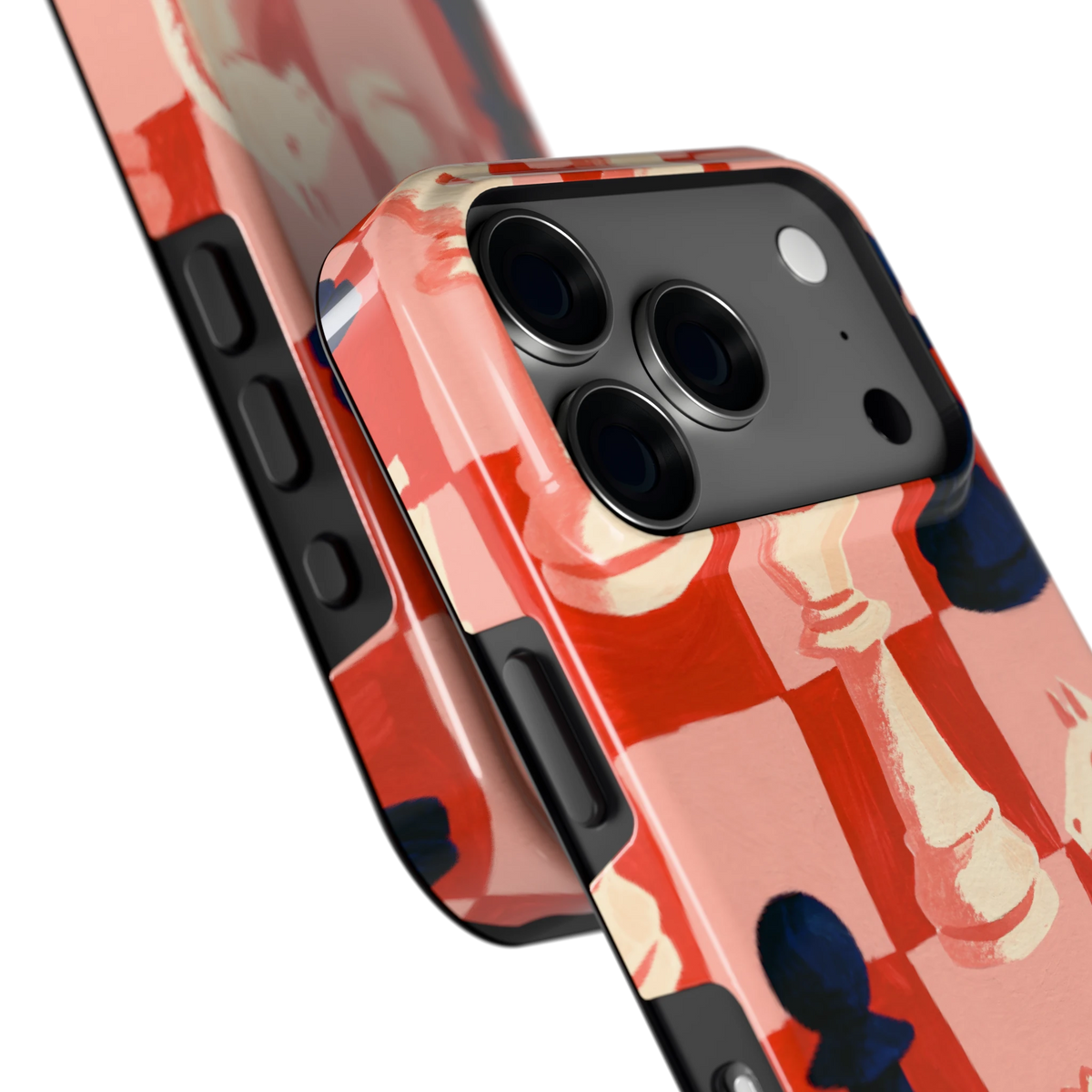 Rood Schaakbord hoesje voor iPhone 18 Pro, close-up