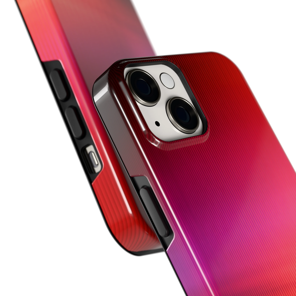 Rode Ribbelgloed hoesje voor iPhone 14, close-up