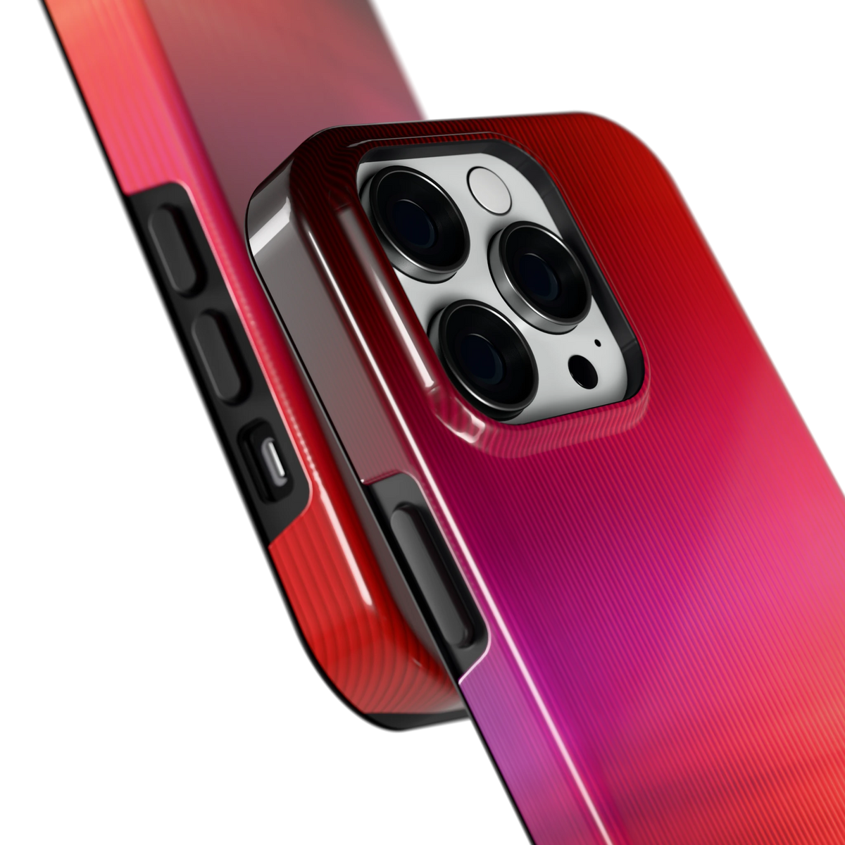 Rode Ribbelgloed hoesje voor iPhone 14 Pro, close-up