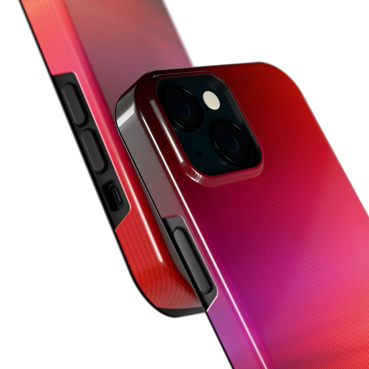 Rode Ribbelgloed hoesje voor iPhone 15, close-up