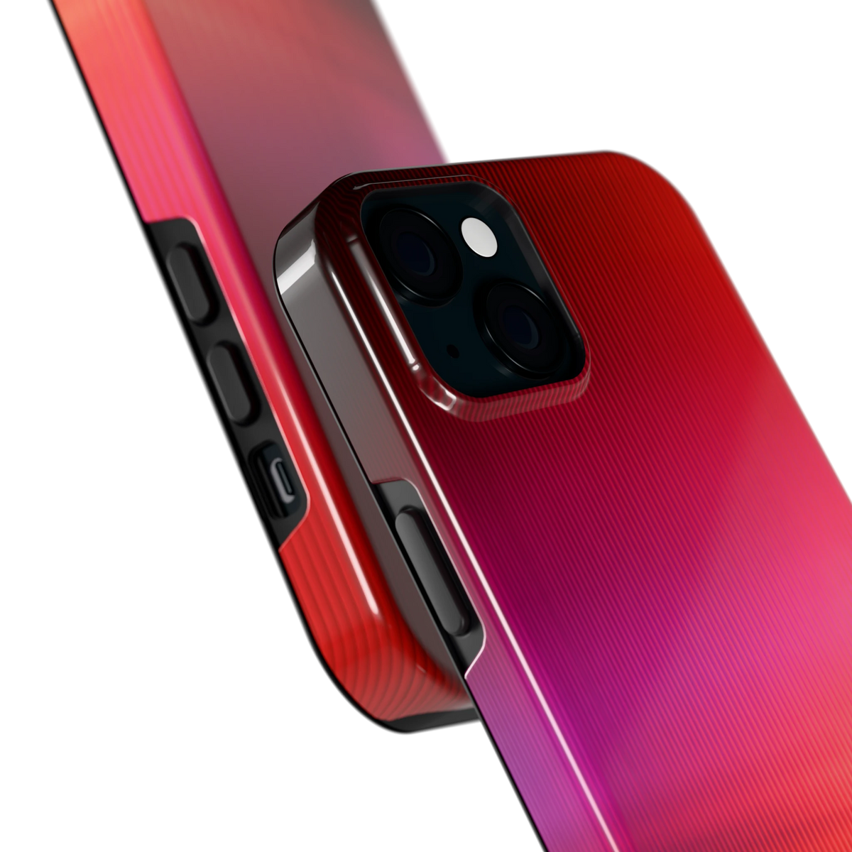 Rode Ribbelgloed hoesje voor iPhone 15 Plus, close-up