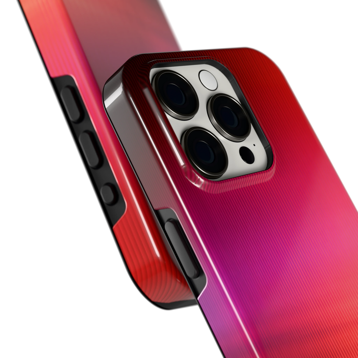 Rode Ribbelgloed hoesje voor iPhone 15 Pro, close-up