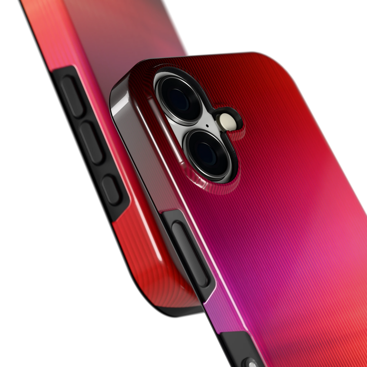 Rode Ribbelgloed hoesje voor iPhone 16, close-up