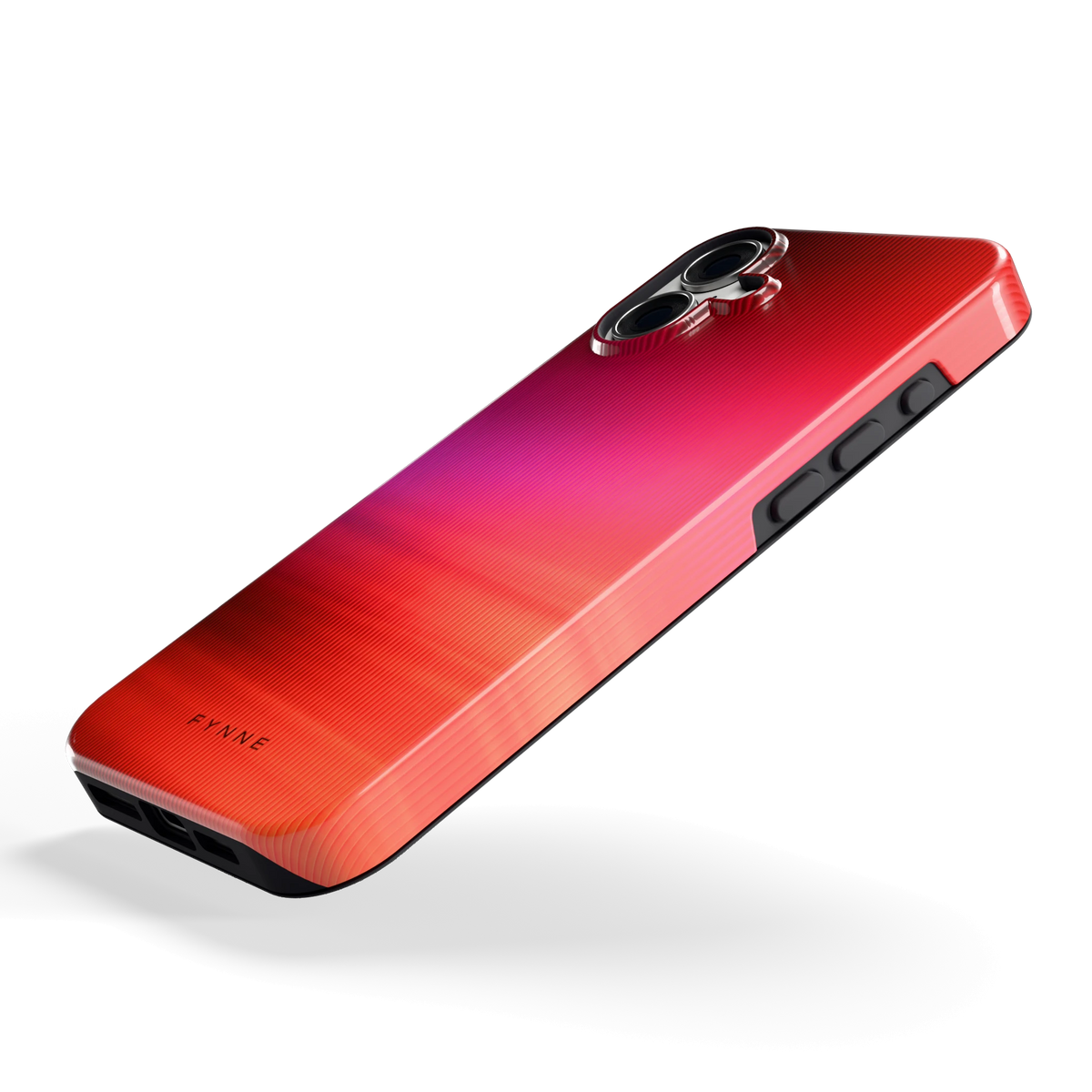 Rode Ribbelgloed hoesje voor iPhone 16 Plus, schuin
