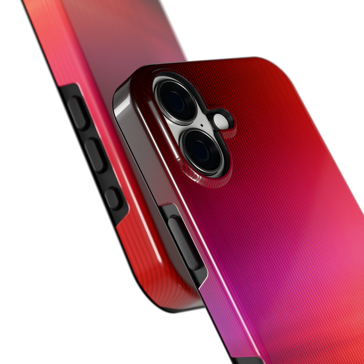 Rode Ribbelgloed hoesje voor iPhone 16 Plus, close-up