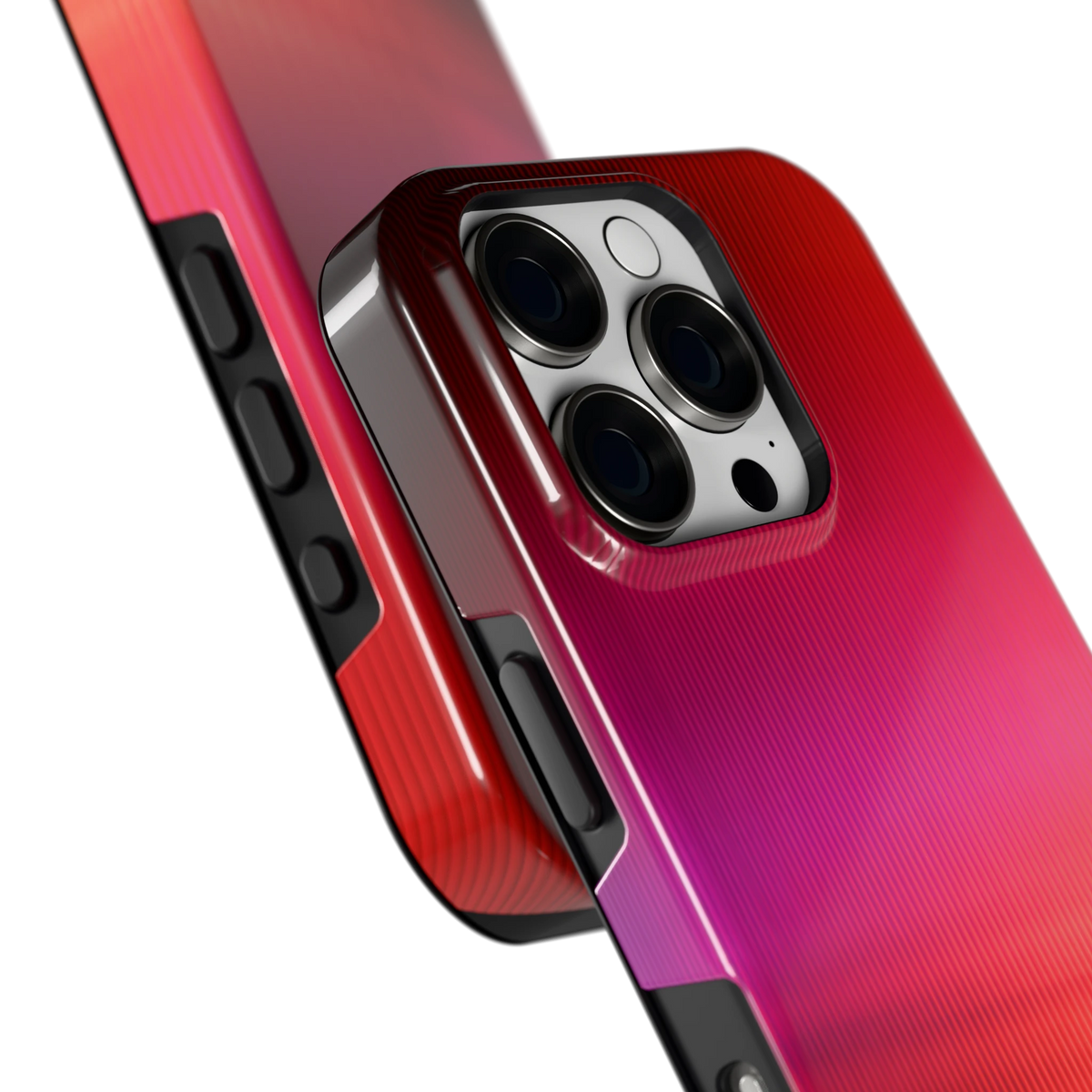 Rode Ribbelgloed hoesje voor iPhone 16 Pro, close-up