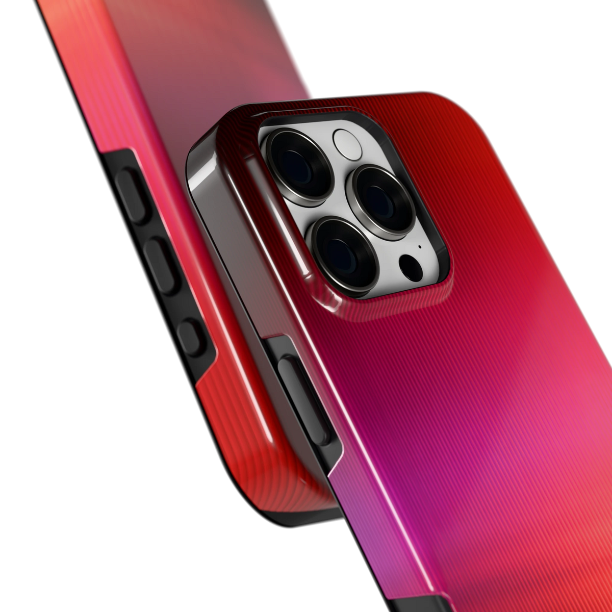 Rode Ribbelgloed hoesje voor iPhone 16 Pro Max, close-up