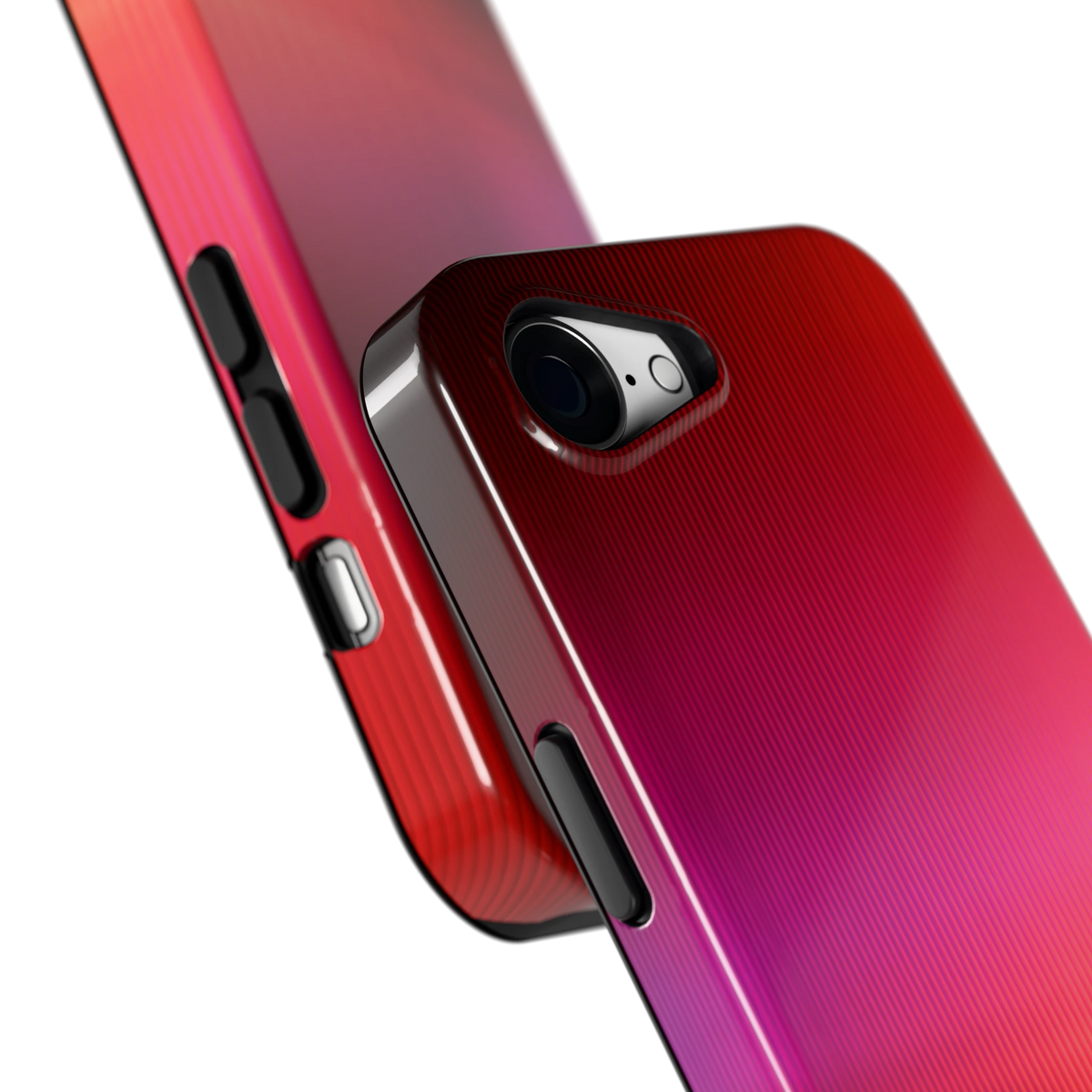 Rode Ribbelgloed hoesje voor iPhone 16e, close-up