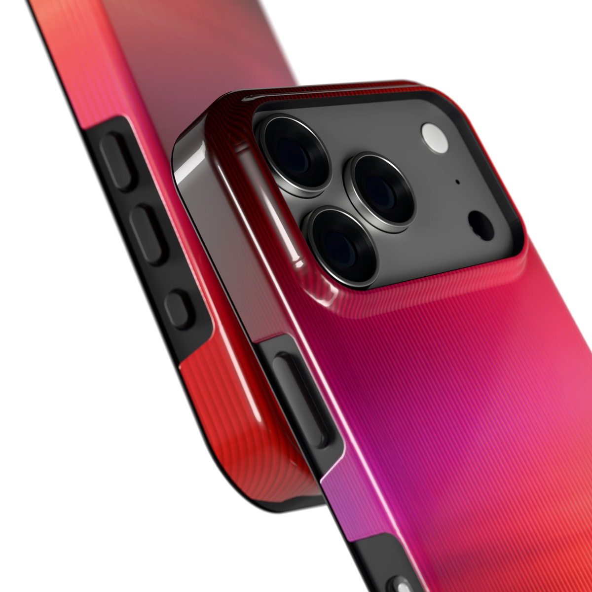 Rode Ribbelgloed hoesje voor iPhone 18 Pro, close-up