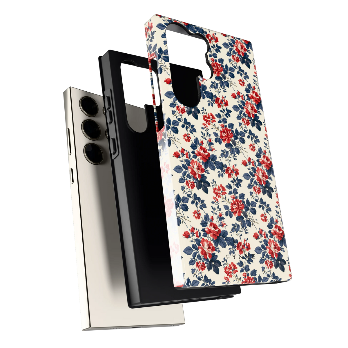 Rode rozen en marineblauw hoesje voor Galaxy S23 Ultra, los van de telefoon