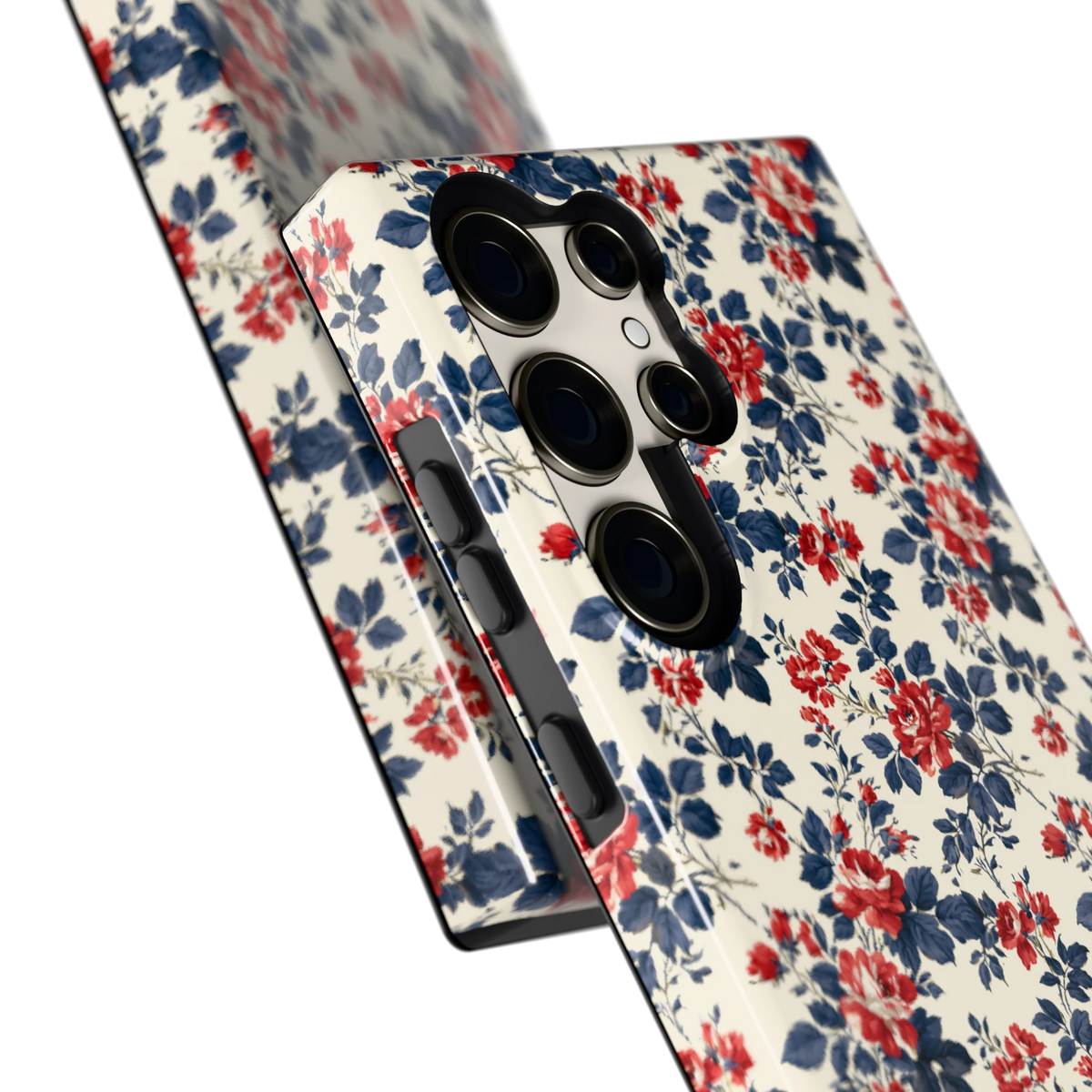 Rode rozen en marineblauw hoesje voor Galaxy S23 Ultra, close-up