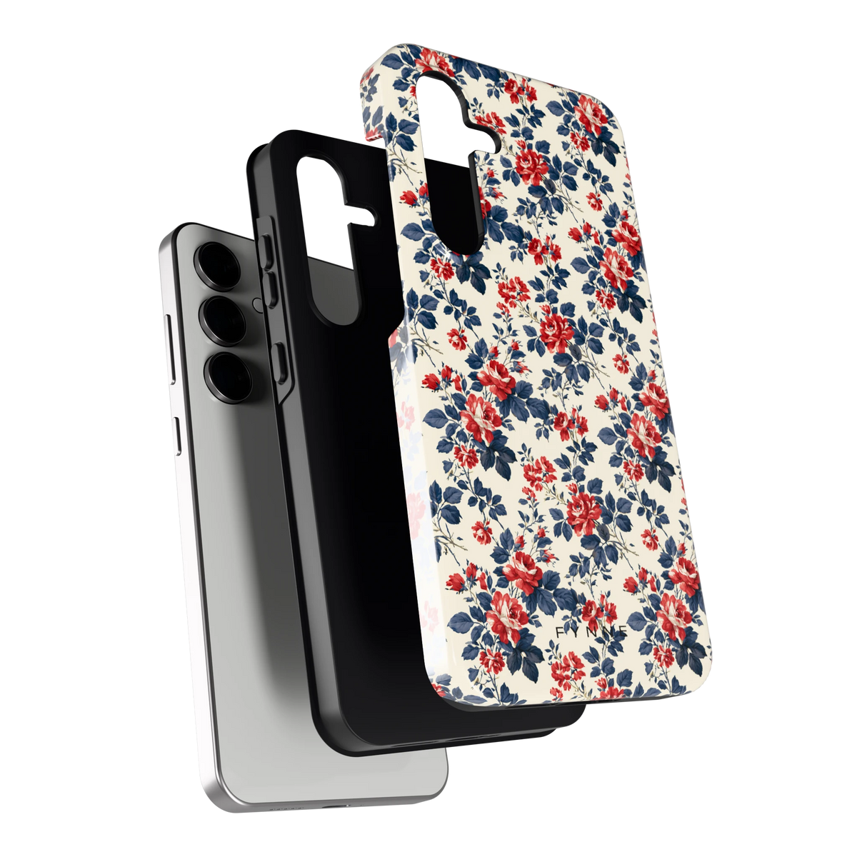 Rode rozen en marineblauw hoesje voor Galaxy S24 FE, los van de telefoon