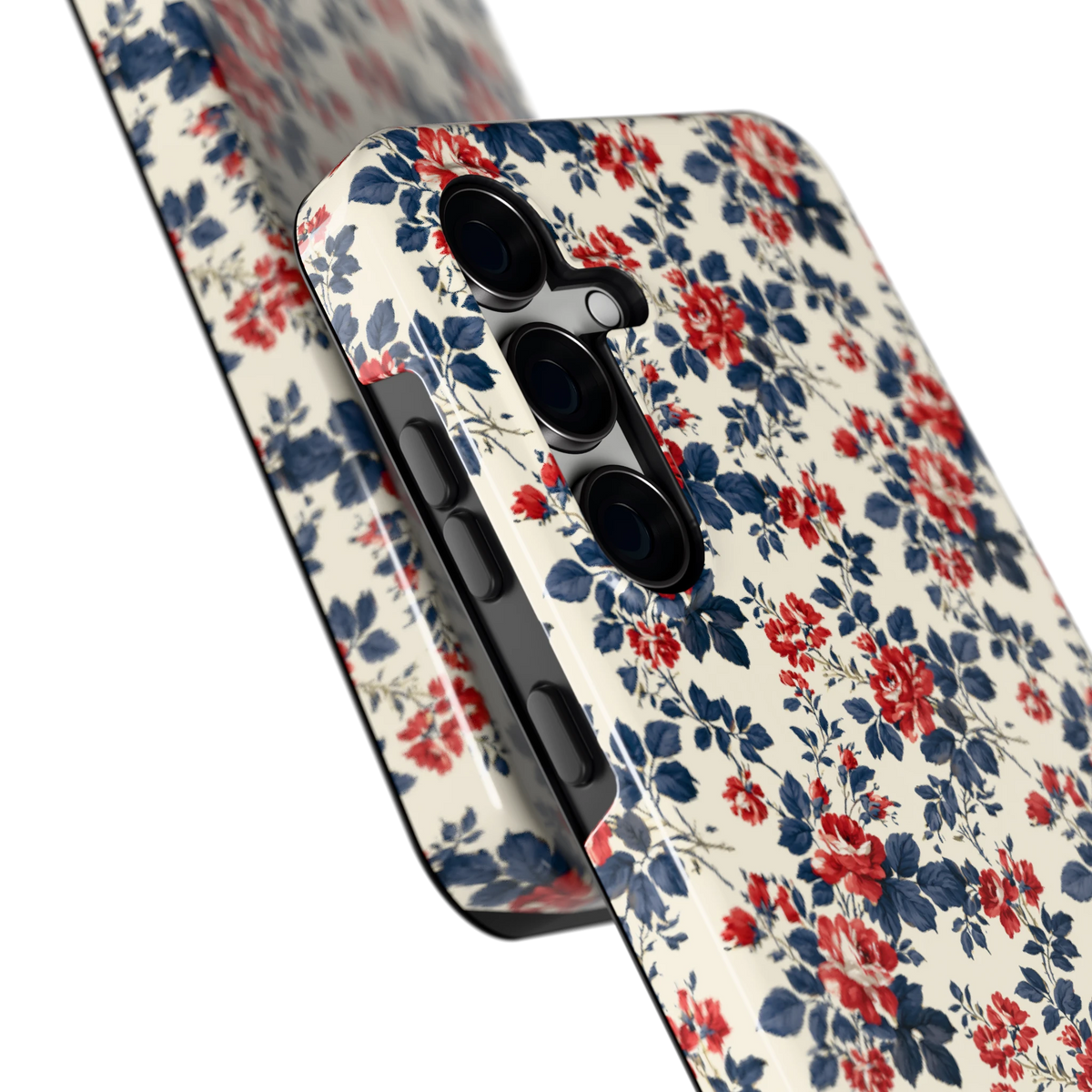 Rode rozen en marineblauw hoesje voor Galaxy S24 FE, close-up