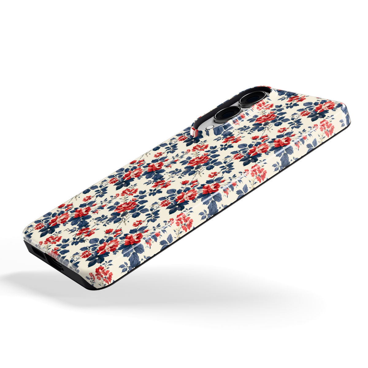 Rode rozen en marineblauw hoesje voor Galaxy S25 Edge, schuin