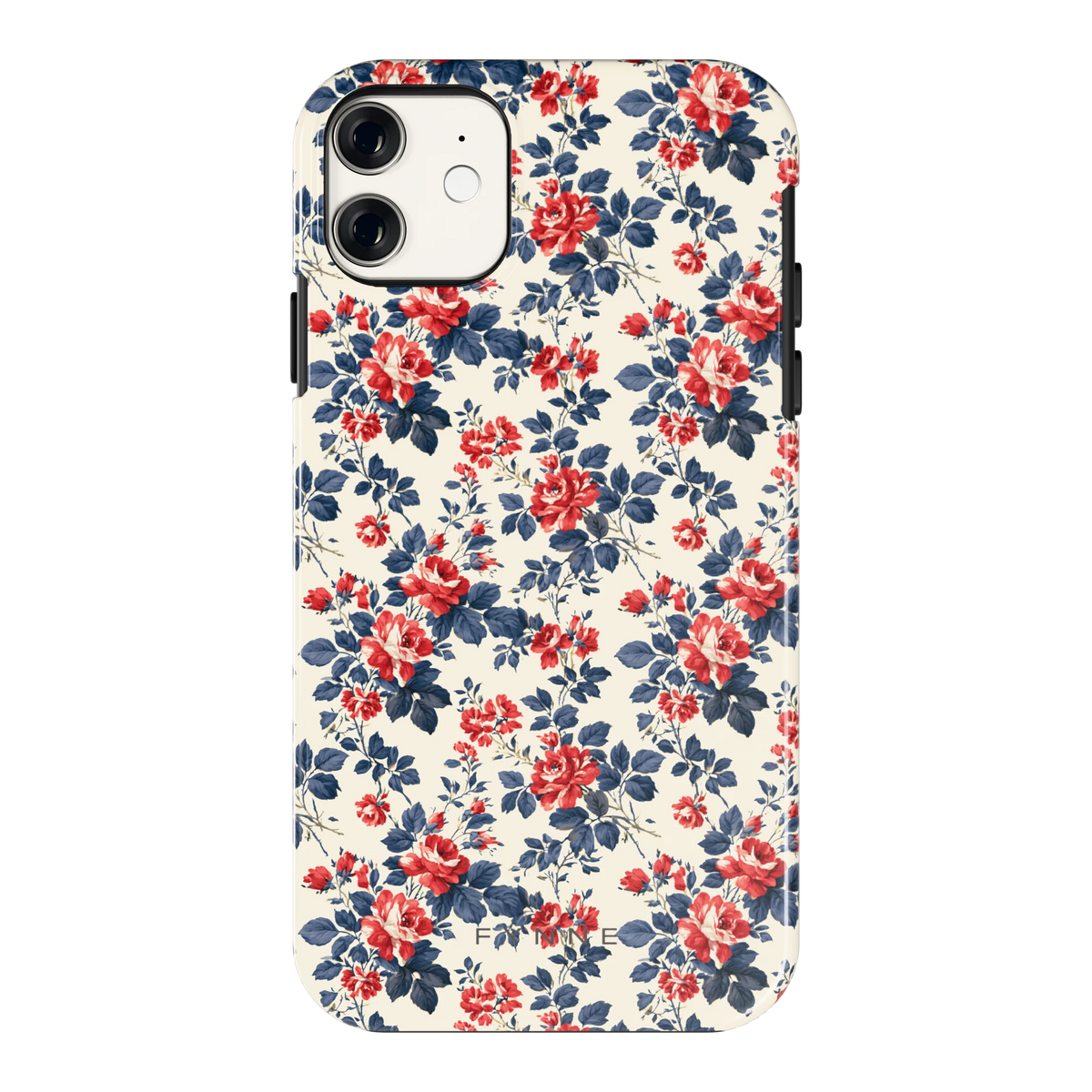 Rode rozen en marineblauw hoesje voor iPhone 11, achterkant