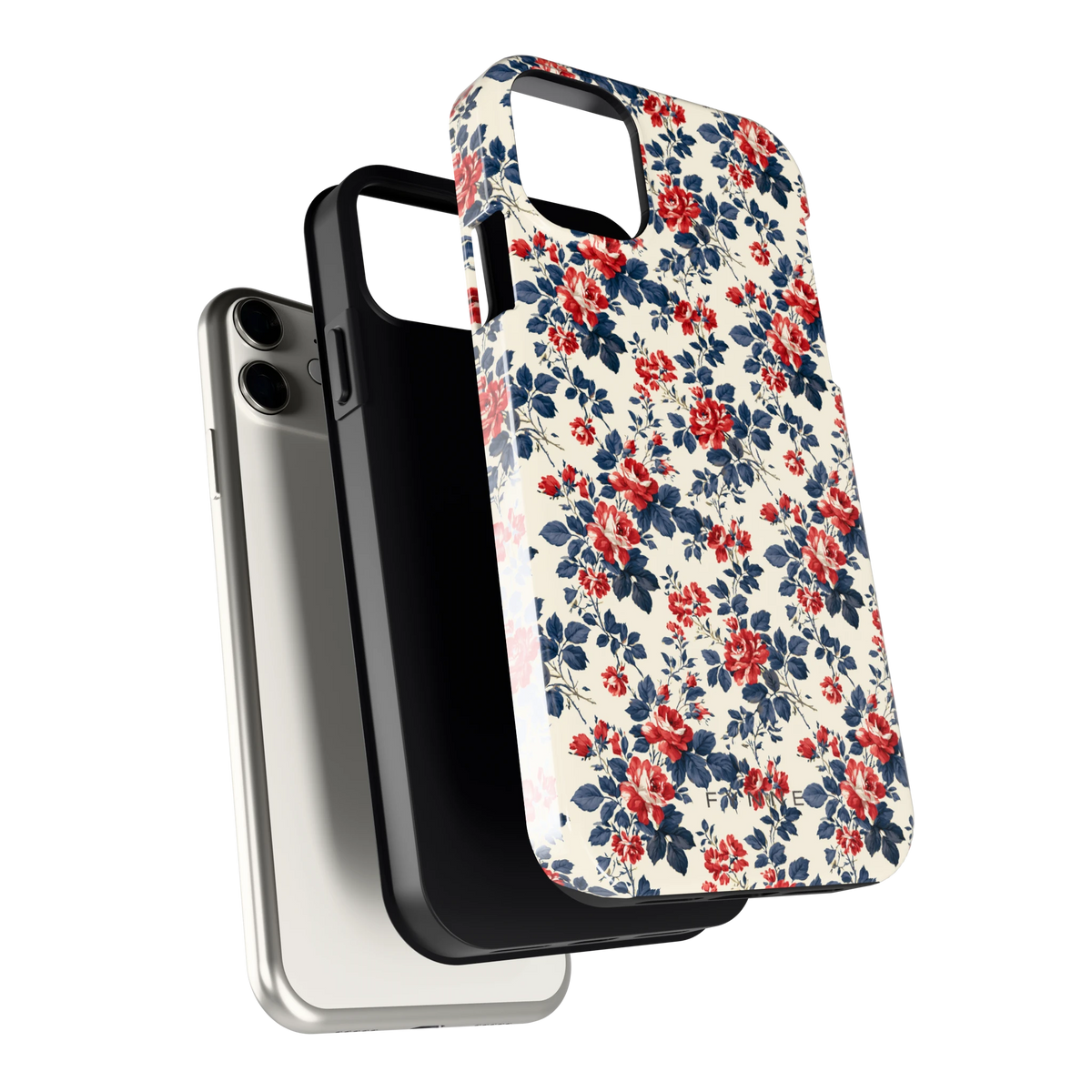 Rode rozen en marineblauw hoesje voor iPhone 11, los van de telefoon