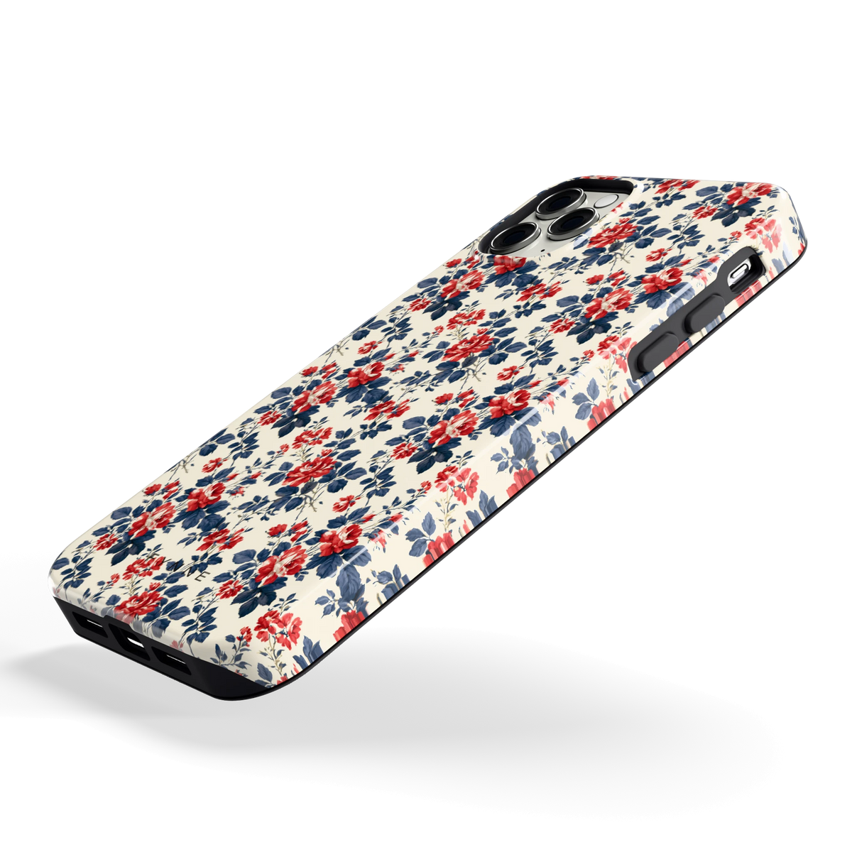 Rode rozen en marineblauw hoesje voor iPhone 11 Pro Max, schuin